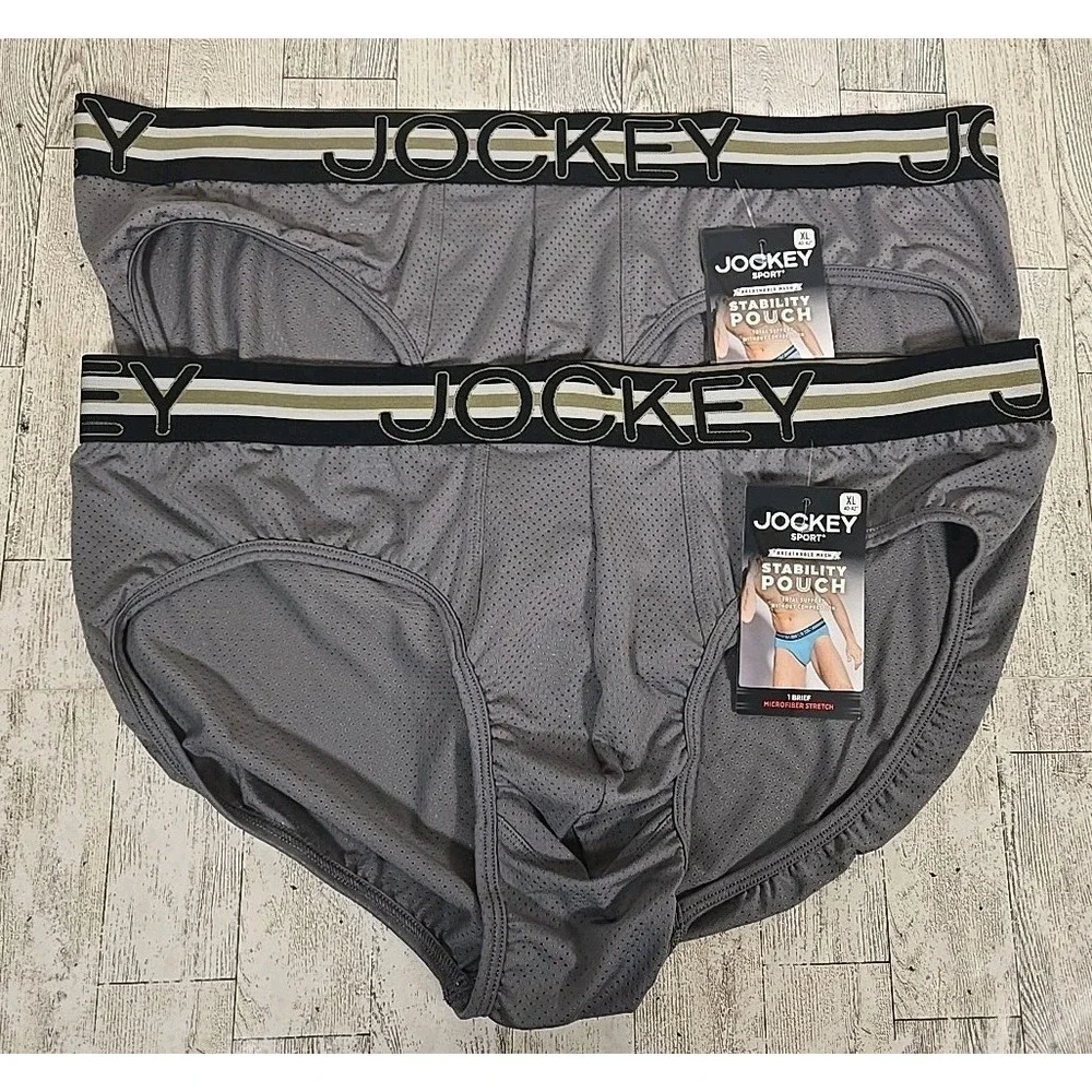 Jockey Sport Underwear XL Brief Stability Pouch Gray Breathable Mesh Lot of 2